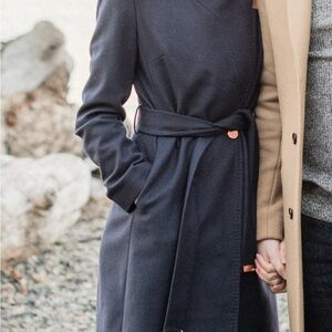 Ted Baker Navy Blue Belted Wool Coat